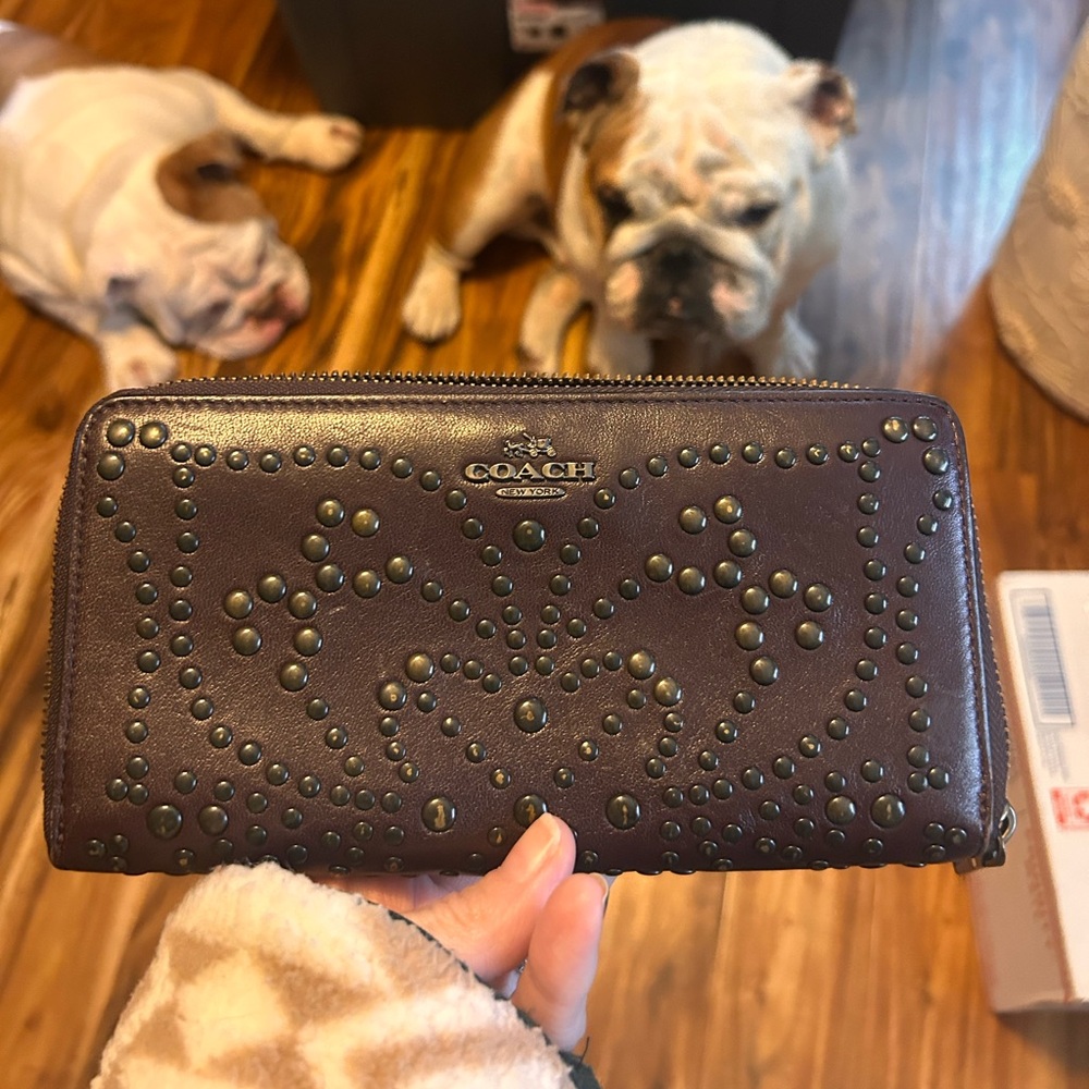 Coach Dark Brown Studded Wallet